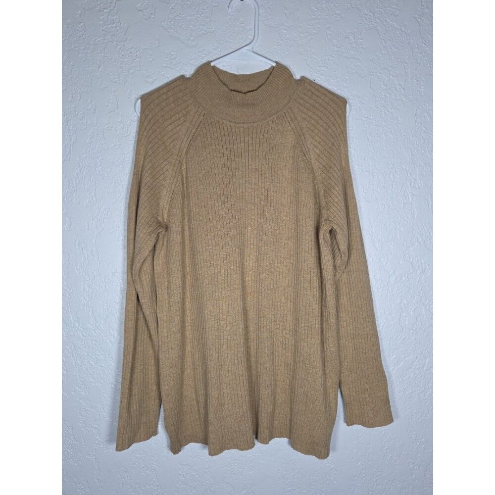 Chico's 3 (XL) Beige Ribbed Cold Shoulder Sweater pullover long sleeve